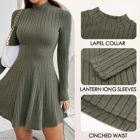 Ribbed Knit Maxi Dress – Lace-Up Waist