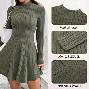 Ribbed Knit Maxi Dress – Lace-Up Waist