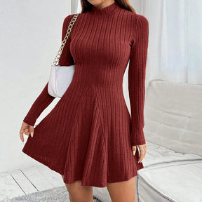 Ribbed Knit Maxi Dress – Lace-Up Waist