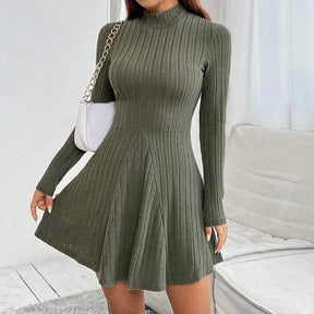 Ribbed Knit Maxi Dress – Lace-Up Waist
